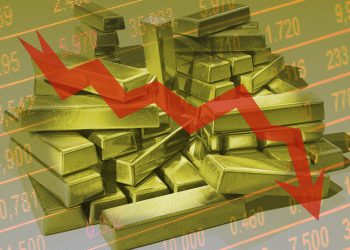 Concept of gold market going down, economic crisis.
