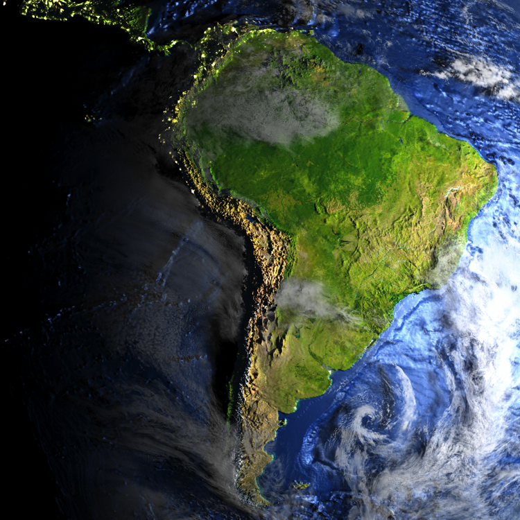 South America on Earth - visible ocean floor