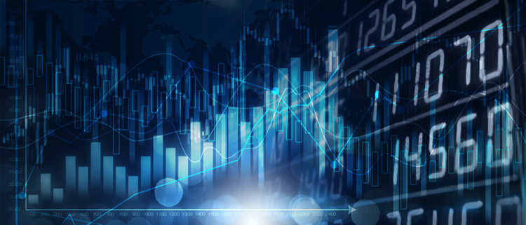 Background media blue image with stock market investment trading, candle stick graph chart, trend of graph, Bullish point, soft and blur, illustration.