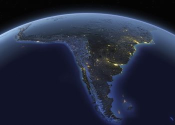 A detailed view of the earth from space with night lights