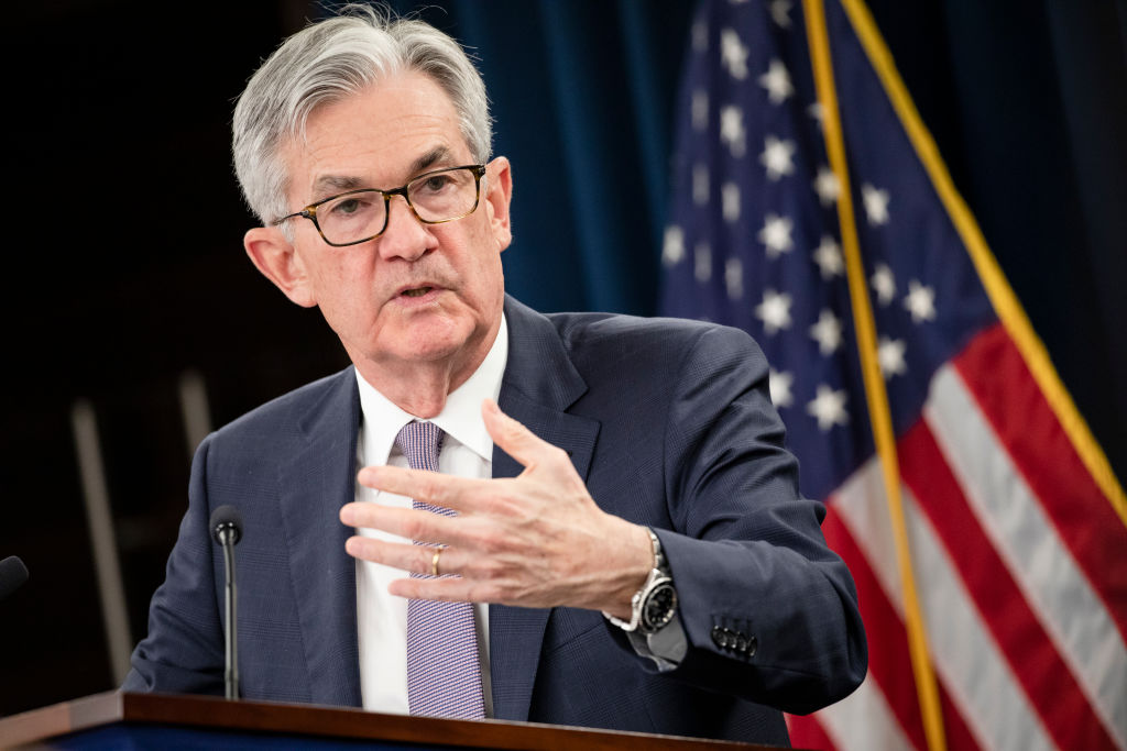 WASHINGTON, DC - JANUARY 29: Federal Reserve Board Chairman Jerome Powell speaks during a news conference after a Federal Open Market Committee meeting on January 29, 2020 in Washington, DC. Chairman Powell announced that the Federal Reserve will not be adjusting interest rates. (Photo by Samuel Corum/Getty Images)