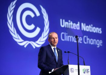 GLASGOW, SCOTLAND - NOVEMBER 02: Ireland's Prime Minister (Taoiseach) Micheal Martin speaks during the UN Climate Change Conference during day three of COP26 at SECC on November 2, 2021 in Glasgow, United Kingdom. COP26 is the 2021 climate summit in Glasgow. It is the 26th "Conference of the Parties" and represents a gathering of all the countries signed on to the U.N. Framework Convention on Climate Change and the Paris Climate Agreement. The aim of this year's conference is to commit countries to net zero carbon emissions by 2050. (Photo by Hannah McKay - Pool/Getty Images)