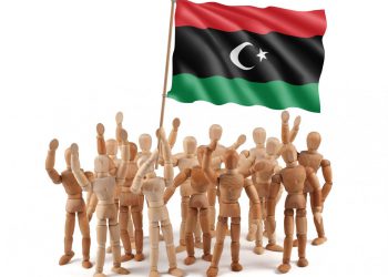 Libya Kingdom - wooden mannequin group with flag
