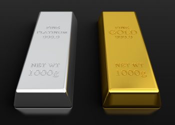 3d render of gold and silver ingots isolated on black background