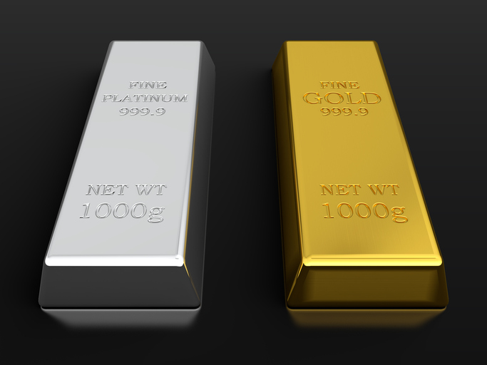 3d render of gold and silver ingots isolated on black background