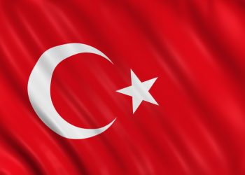 Flag of turkey waving with highly detailed textile texture pattern