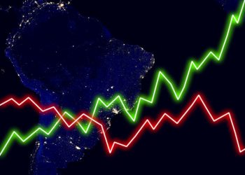 Brazil map stock market chart business background. Elements of this image furnished by NASA.