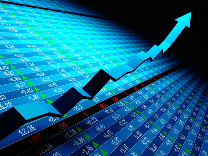Stock market data with uptrend vector. Shallow depth of field 3d render.Similar images: