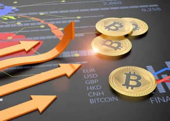 Cryptocurrency Bitcoin and financial banking market with a growing virtual currency