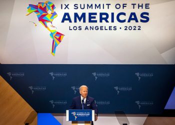 Los Angeles, CA - June 09: U.S President Joe Biden speaking at the IX Summit of the Americas at the LA Convention Center in Los Angeles on Wednesday, June 8, 2022. (Francine Orr/ Los Angeles Times via Getty Images)