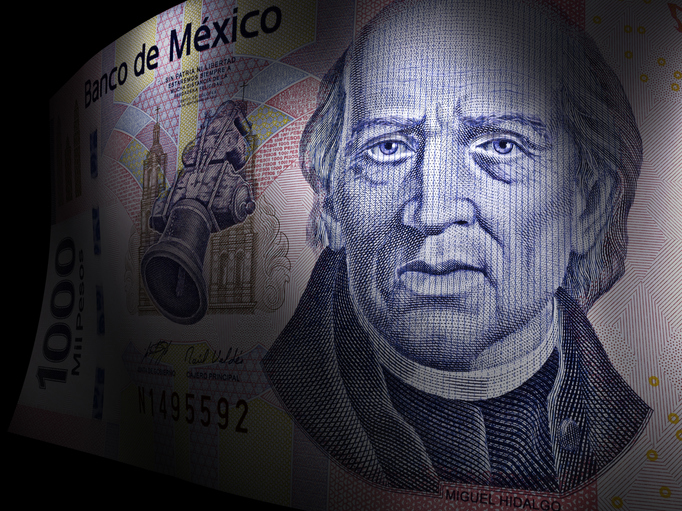 3D render of one thousand mexican pesos bill with sharp focus and selective lights.