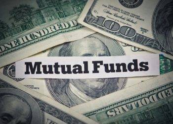 Mutual funds text with money in background