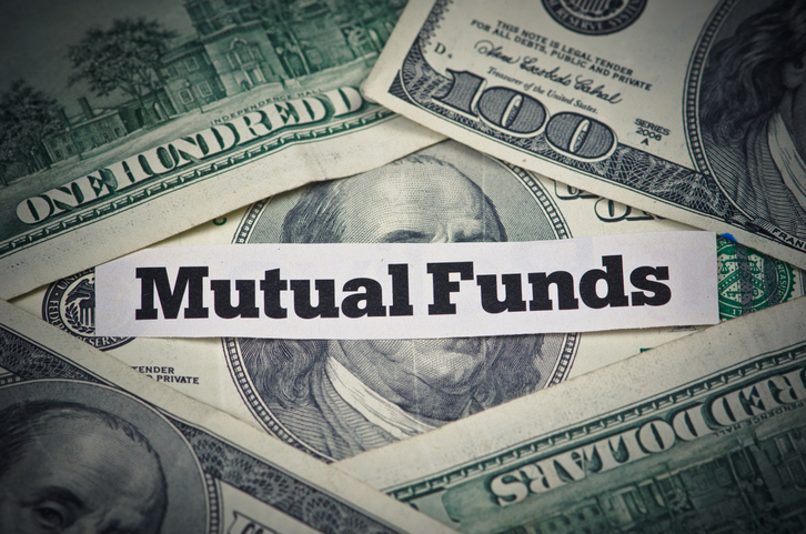 Mutual funds text with money in background