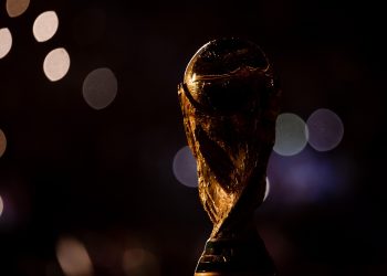 LUSAIL CITY, QATAR - DECEMBER 18: The FIFA World Cup trophy is seen prior to the FIFA World Cup Qatar 2022 Final match between Argentina and France at Lusail Stadium on December 18, 2022 in Lusail City, Qatar. (Photo by Marvin Ibo Guengoer - GES Sportfoto/Getty Images)
