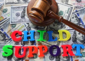 Child Support letters with gavel and cash