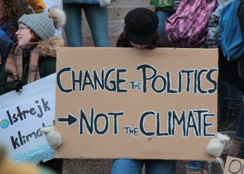 Change the politics, not the climate!" A sign made by kids during the Friday's for future climate strike at the Helsinki Parliament in April 2019
