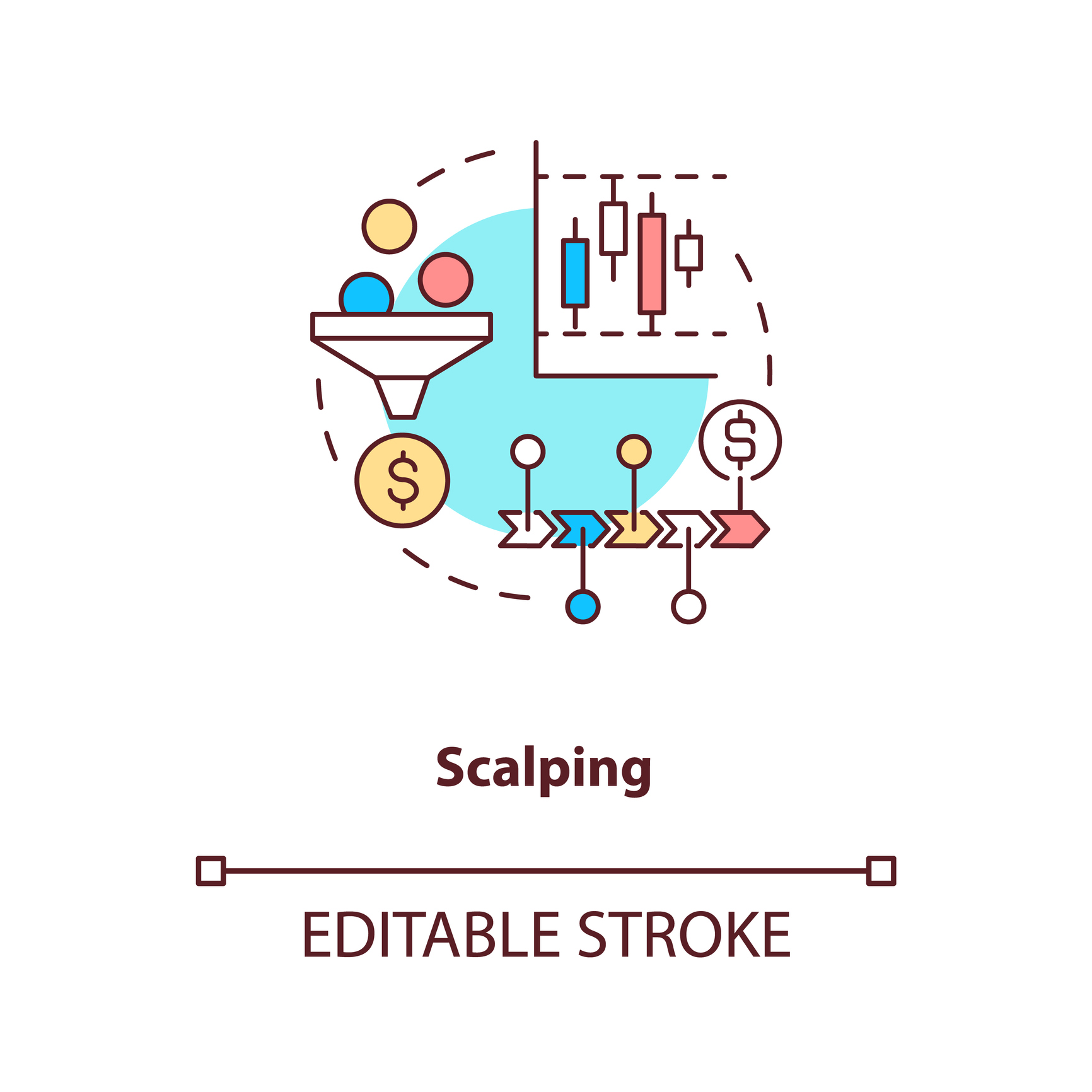 Scalping concept icon. Stock trading strategy idea thin line illustration. Micro-trading. Making fast profits in short timeframe. Vector isolated outline RGB color drawing. Editable stroke