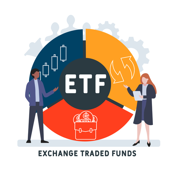 Flat design with people. ETF - Exchange Traded Funds. business concept.Vector illustration for website banner, marketing materials, business presentation, online advertising.