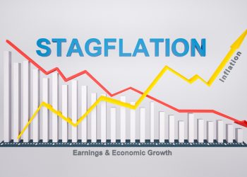 Economy stagnation during rising inflation. Stagflation concept, 3D Illustration
