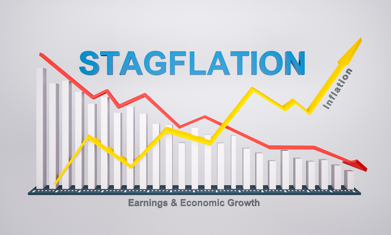 Economy stagnation during rising inflation. Stagflation concept, 3D Illustration