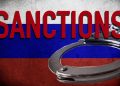 Sanctions against Russia Russian flag handcuffs