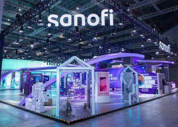 SHANGHAI, CHINA - NOVEMBER 02: The exhibition booth of Sanofi is seen ahead of the upcoming 5th China International Import Expo (CIIE) on November 2, 2022 in Shanghai, China. The 5th China International Import Expo (CIIE) will open at the National Exhibition and Convention Center (Shanghai) on November 5. (Photo by VCG/VCG via Getty Images)