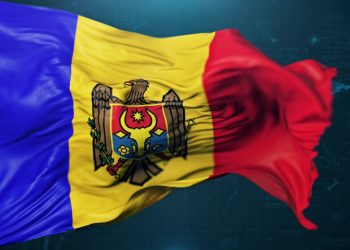Flag of Moldova on dark blue background. 3D render