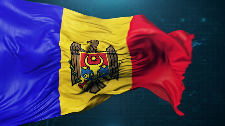 Flag of Moldova on dark blue background. 3D render