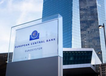 Frankfurt, Germany - March 7, 2015: New building of European Central Bank ECB, EZB headquarters at Eastend Frankfurt, Germany a few days before its opening. Entrance and logo in front of the building