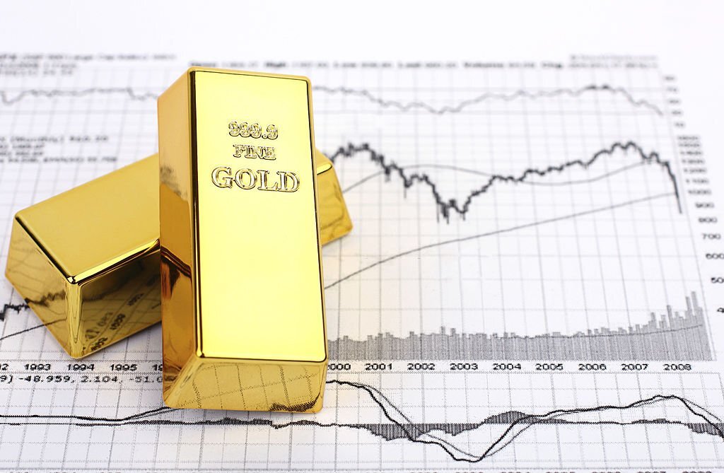 Gold bars and financial graph