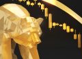 Golden bear and bearish chart,Profitability in a Bear Market,Investment and business world,3d rendering