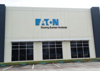 Houston, Texas/USA 02/02/2020: Eaton Corporation office building exterior in Houston, TX. A Power Management company founded in 1911 in the USA it is located in over 175 countries.