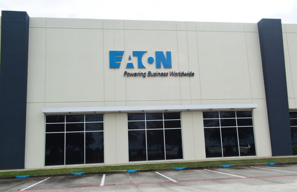 Houston, Texas/USA 02/02/2020: Eaton Corporation office building exterior in Houston, TX. A Power Management company founded in 1911 in the USA it is located in over 175 countries.