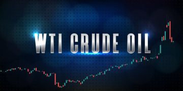 abstract background of blue wti crude oil stock market trading and market graph candlestick green red